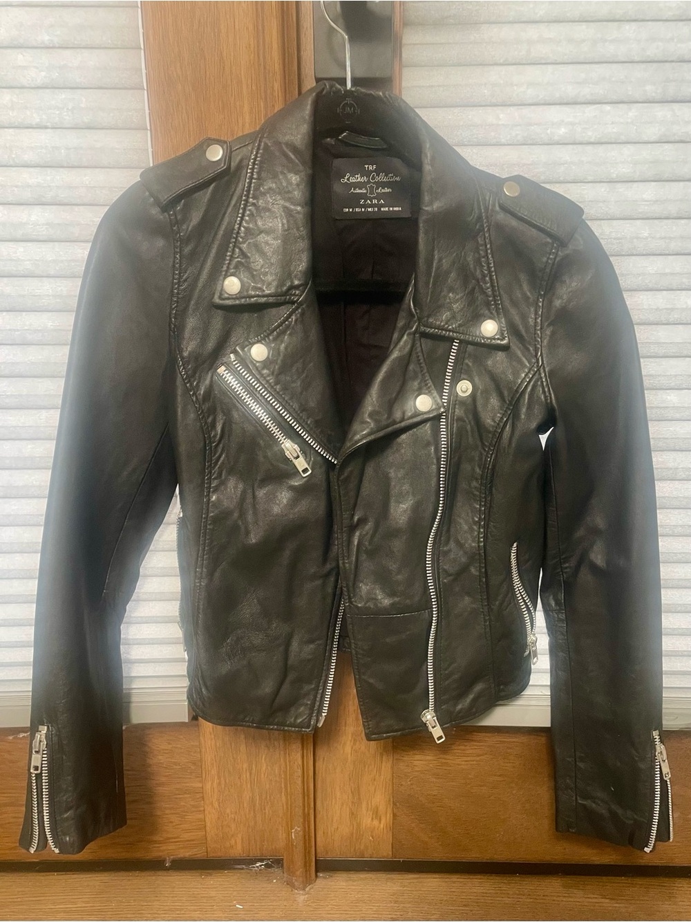 Zara Black Leather Biker Jacket with Silver Hardware